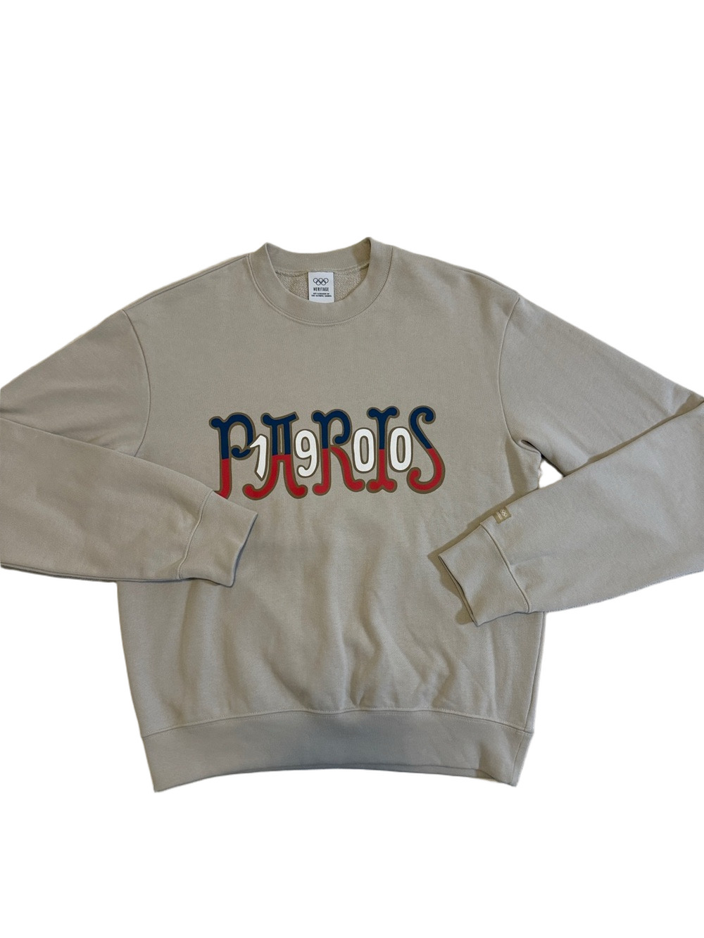 John Elliott Beige Crewneck with Red & Navy Graphic
